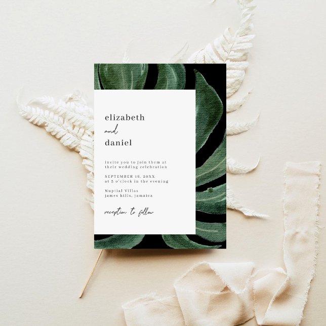 Invitation Tropical Monstera Leaf Destination Wedding (Créateur téléchargé)