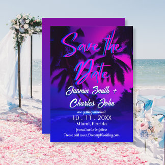 Invitation Tropical Neon Vintage Plage Enregistrez la Date