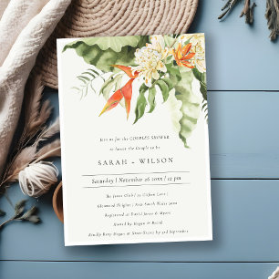 Invitation Tropical Orange Green Botanical Couples Douche