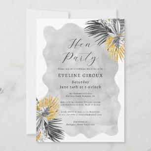 Invitation Tropical Palm Black White Gold Hen Party