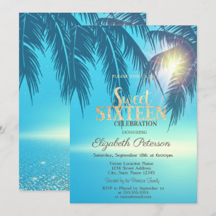 Invitation Tropical Palm Feuille Sweet 16