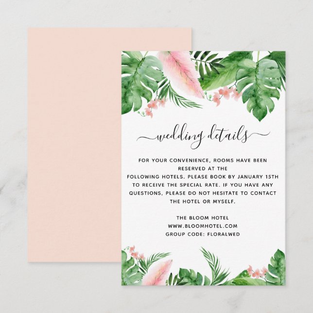 Invitation Tropical Palm Floral Aquarelle Détails du Mariage (Devant / Derrière)
