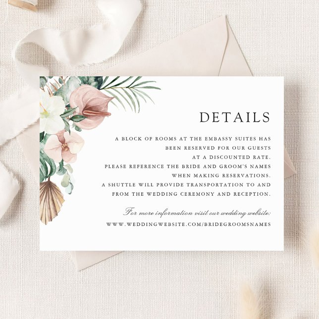Invitation Tropical Palm Greenery Floral Blush Mariage détail (Créateur téléchargé)