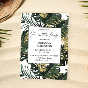 Invitation Tropical Palm Leaf & Gold Graduation Party