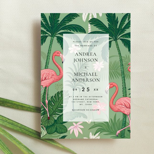 Invitation Tropical Palm Tree Flamingo Destination Wedding (Créateur téléchargé)