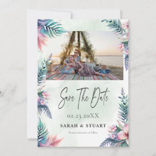 Invitation Tropical palm tree Photo QR Code Enregistrer la da