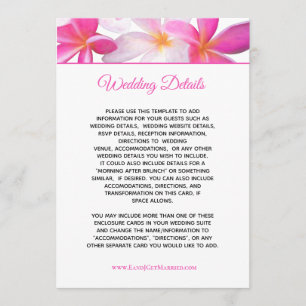 Invitation Tropical Pink Plumeria Floral Mariage Détails Cart
