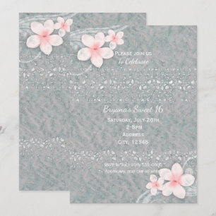 Invitation Tropical Plumeria Fleur Grey Rose Summer Party