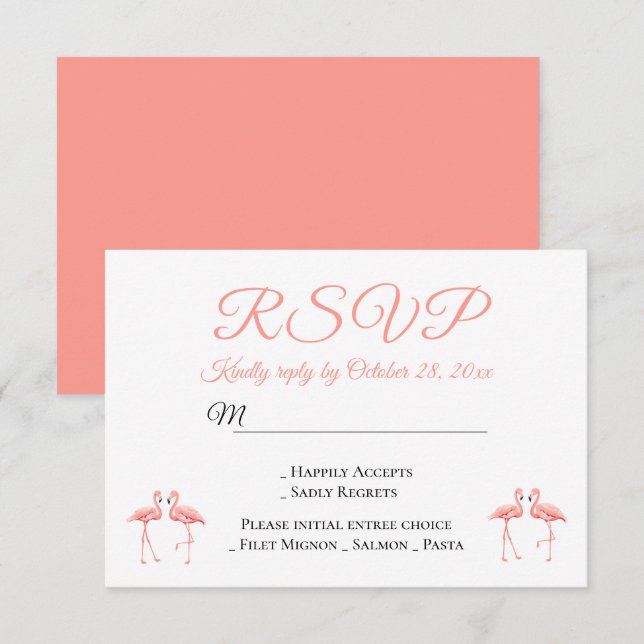 Invitation Tropical RSVP Flamants roses roses Mariage Summer  (Devant / Derrière)