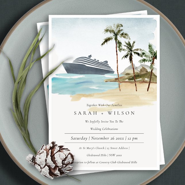 Invitation Tropical Seascape Beach Cruise Palm Wedding Invite (Créateur téléchargé)