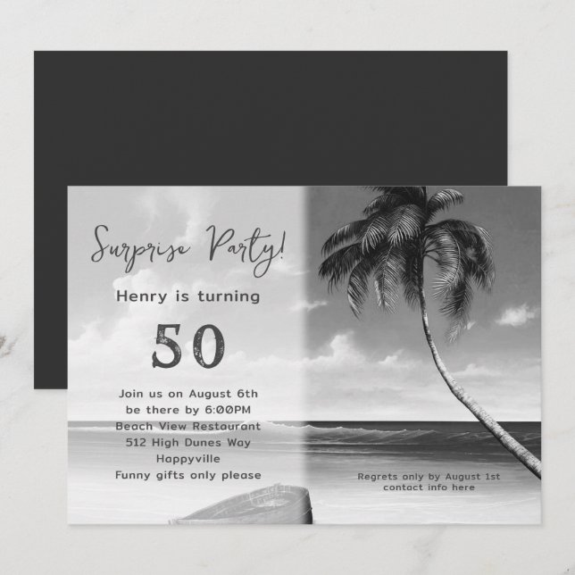 Invitation Tropical Son Anniversaire Surprise Party Invitatio (Devant / Derrière)