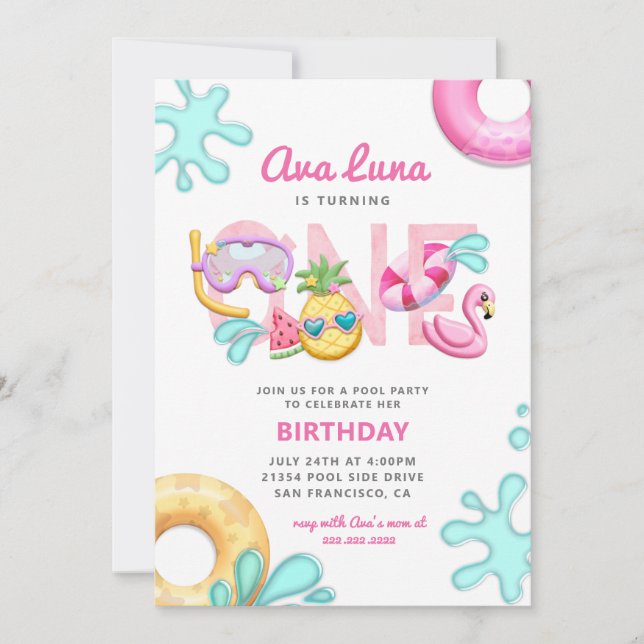 Invitation Tropical Summer Beach Girl 1er Anniversaire Photo (Devant)
