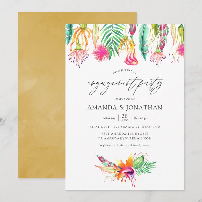 Invitation Tropical Summer Beach Wedding Engagement Party (Devant / Derrière)