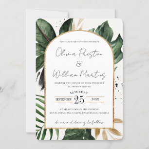 Invitation Tropical Summer Feuilles Arch QR Code RSVP Mariage