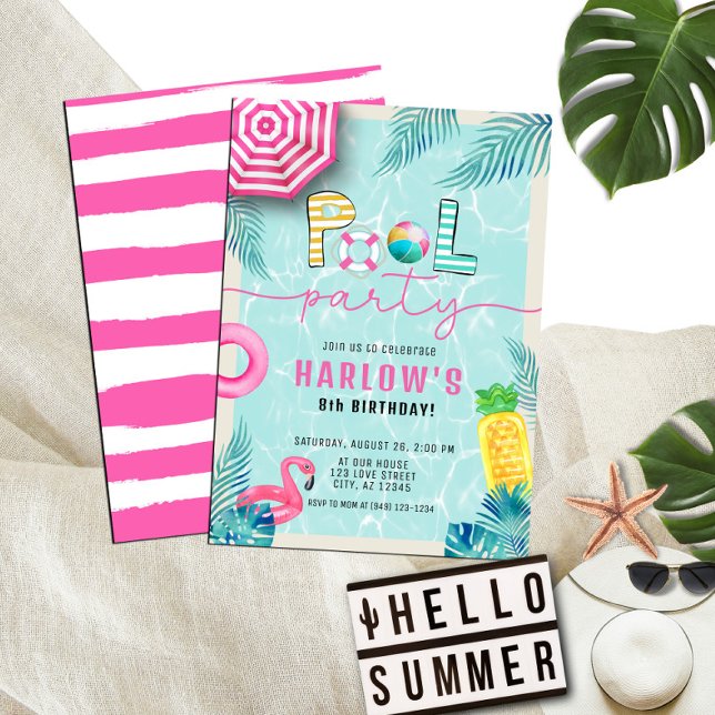 Invitation Tropical Summer Fun Girl's Pool Party Anniversaire (Créateur téléchargé)