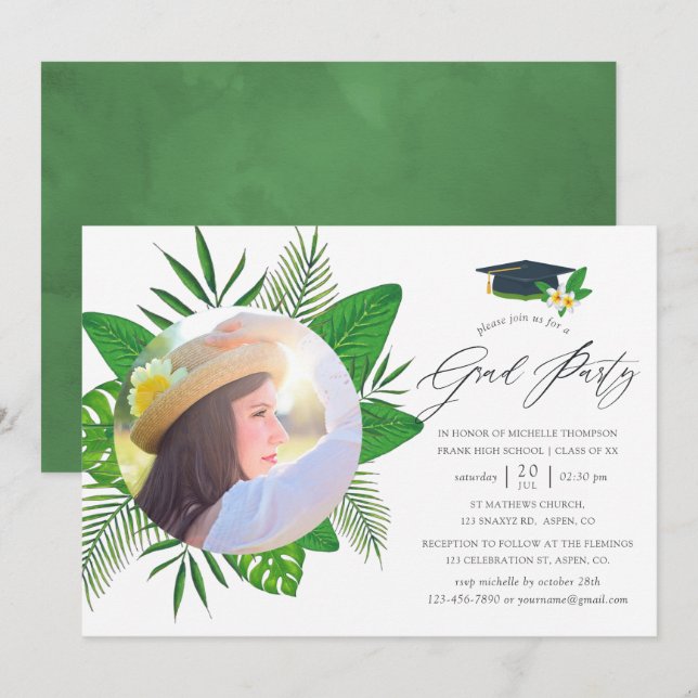 Invitation Tropical Summer Graduation Party (Devant / Derrière)