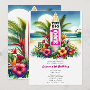 Invitation Tropical Surfboard The Big ONE 1er anniversaire