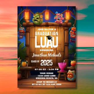 Invitation Tropical Tiki Hawaiian Island Luau Graduation