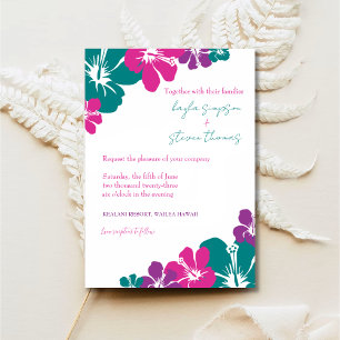 Invitation Tropical Turquoise rose violet Hibiscus Mariage