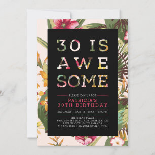 Invitation Tropical   Typographie moderne 30e fête d'annivers