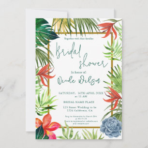 Invitation Tropical verdure palmier or script nuptiale douche
