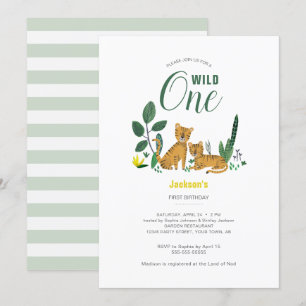 Invitation Tropical vert Jungle Garçon Tigre Animal rayé
