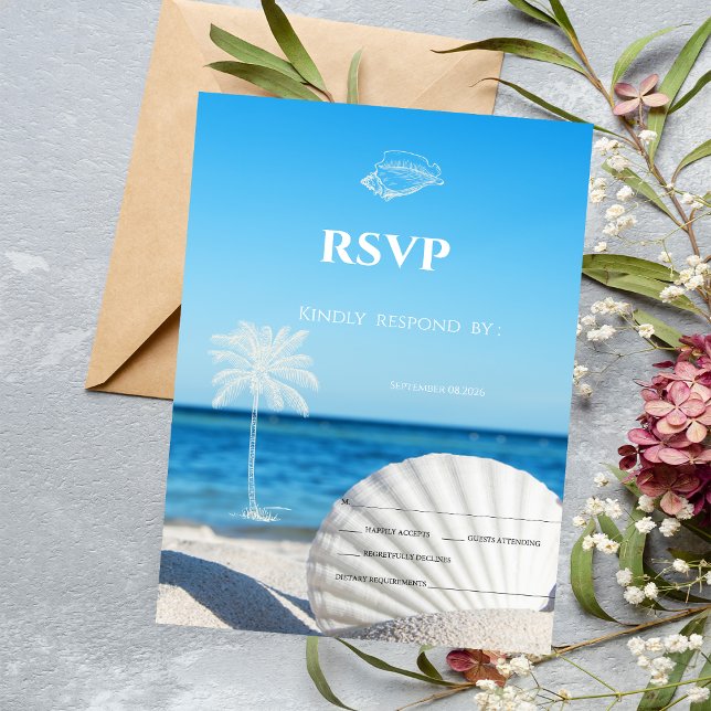 Invitation Tropical Wedding Ocean Beach RSVP   (Créateur téléchargé)