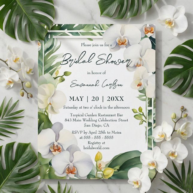 Invitation Tropical White Orchids Greenery Bridal Shower (Créateur téléchargé)
