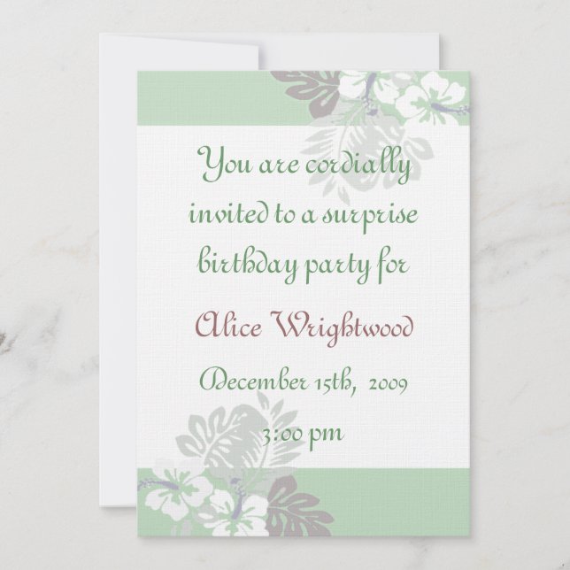 Invitation tropicale d'anniversaire de dames (Devant)