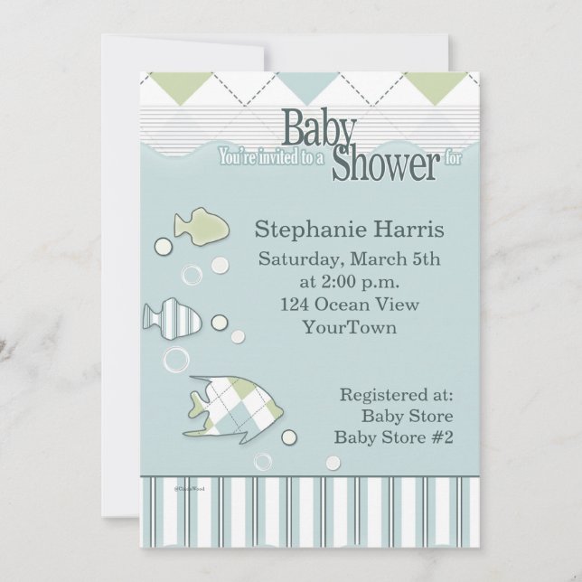 Invitation tropicale de baby shower de poissons (Devant)