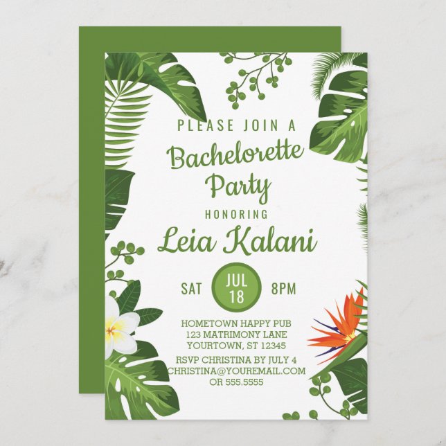 Invitation tropicale de partie de Bachelorette de (Devant / Derrière)