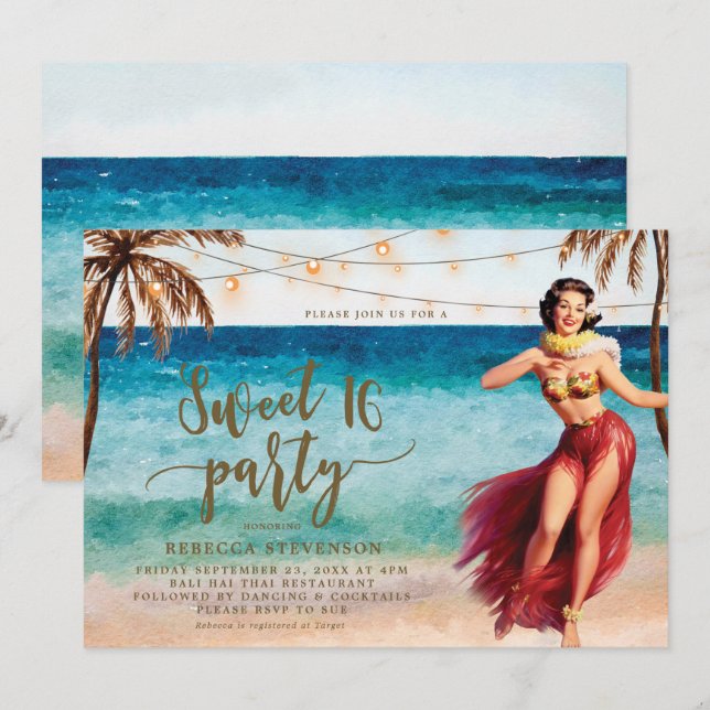 invitation tropicale de partie du bonbon 16 à (Devant / Derrière)