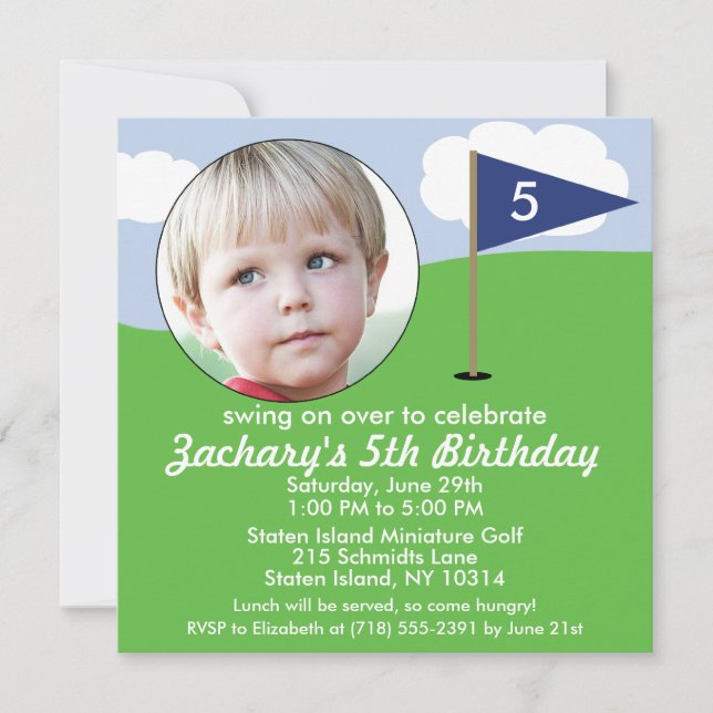 Invitation Trou de bleu marine dans une mini partie de golf (Devant)