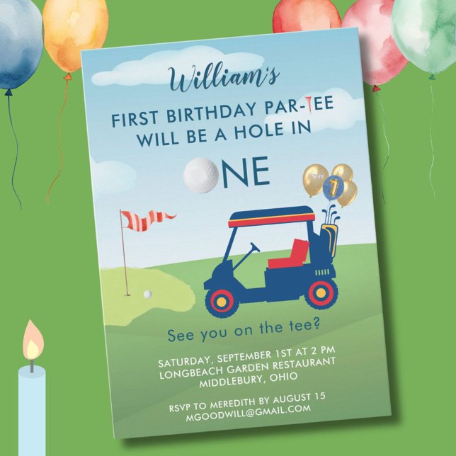 Invitation Trou en un garçon Golf Panier Par tee 1er annivers (Créateur téléchargé)
