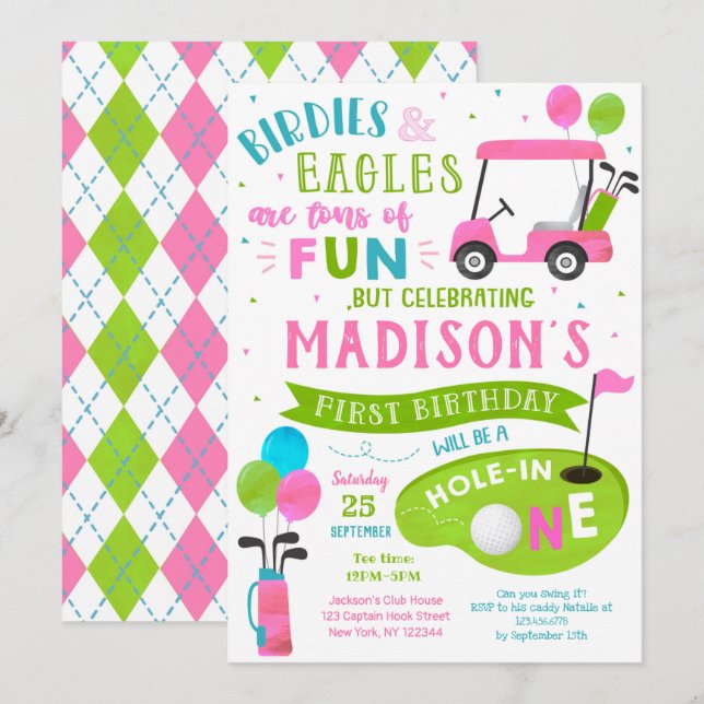 Invitation Trou En Un Golf 1Er Anniversaire Par Tee Invitatio (Devant / Derrière)