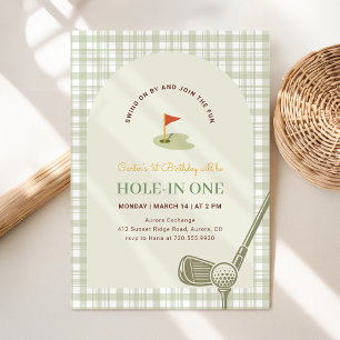 Invitation Trou en un golf Gingham vert pour un premier anniv