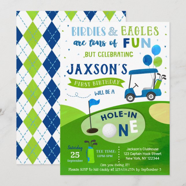Invitation Trou En Un Golf Première Anniversaire Par Tee Invi (Devant / Derrière)