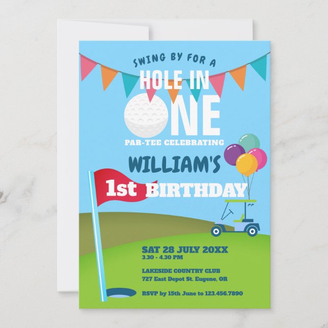 Invitation Trou en une partie de golf 1er anniversaire (Devant)
