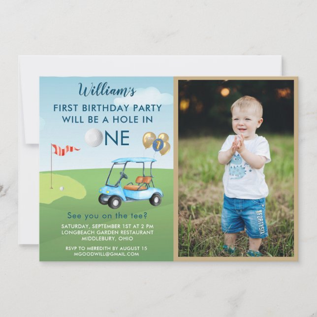 Invitation Trou en une photo Boy Golf PARTY 1er anniversaire (Devant)