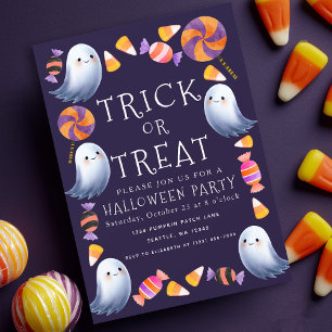 Invitation Trou ou Traiter de mignons Fantômes Candy Hallowee