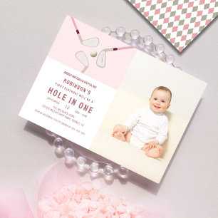 Invitation Trou rose moderne en un parté anniversaire de golf