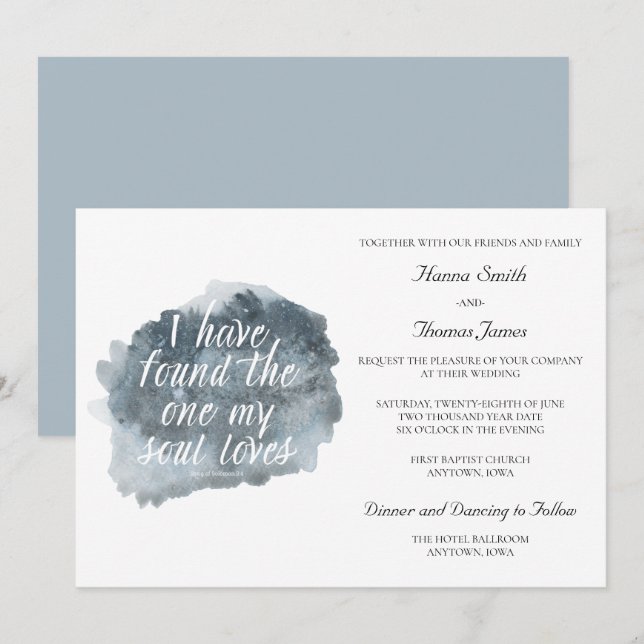 Invitation Trouvé Celui que mon âme aime Bible Verse Mariage  (Devant / Derrière)