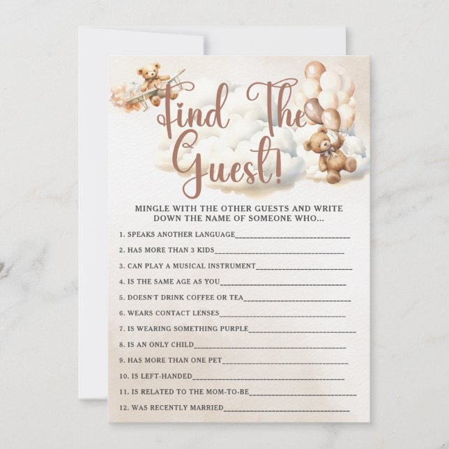 Invitation TROUVER LE Baby shower INVITÉ JEU MÊME Ours (Devant)