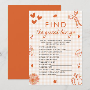 Invitation Trouver le Invité Orange Automne Jeu de Bingo Baby
