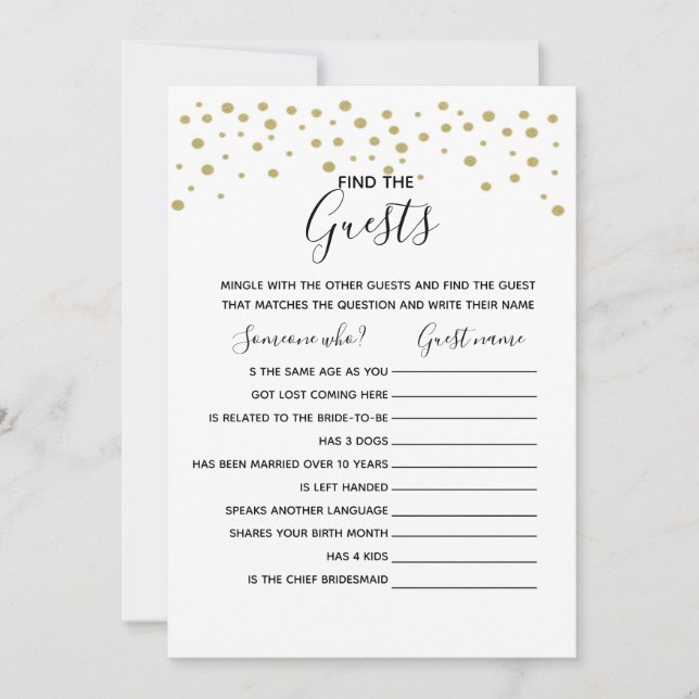 Invitation Trouvez le jeu invité jeu wedding shower (Devant)