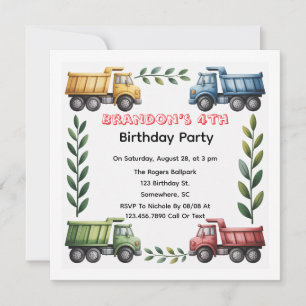 Invitation Trucks Colorés 4e. Fête d'anniversaire