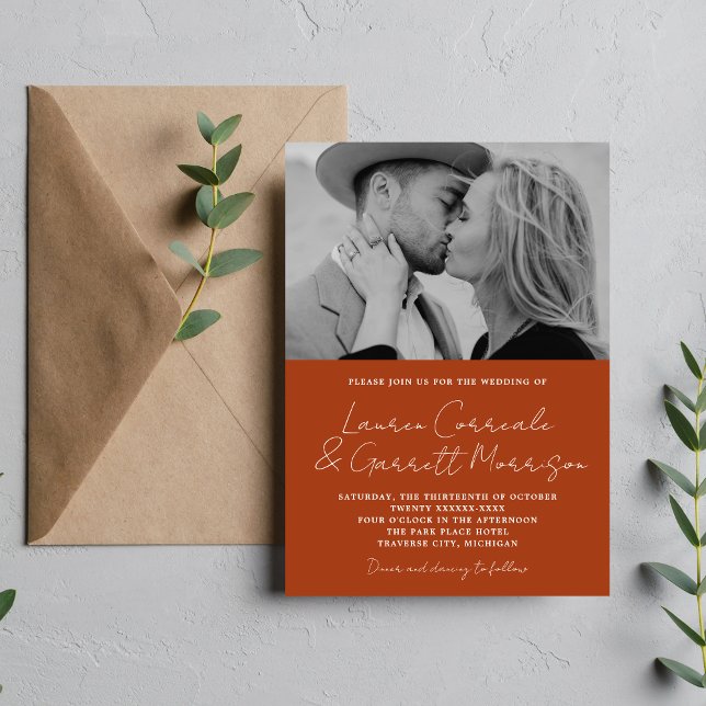 Invitation True Simplicité 3 Moderne Rouille Orange Mariage P (Créateur téléchargé)