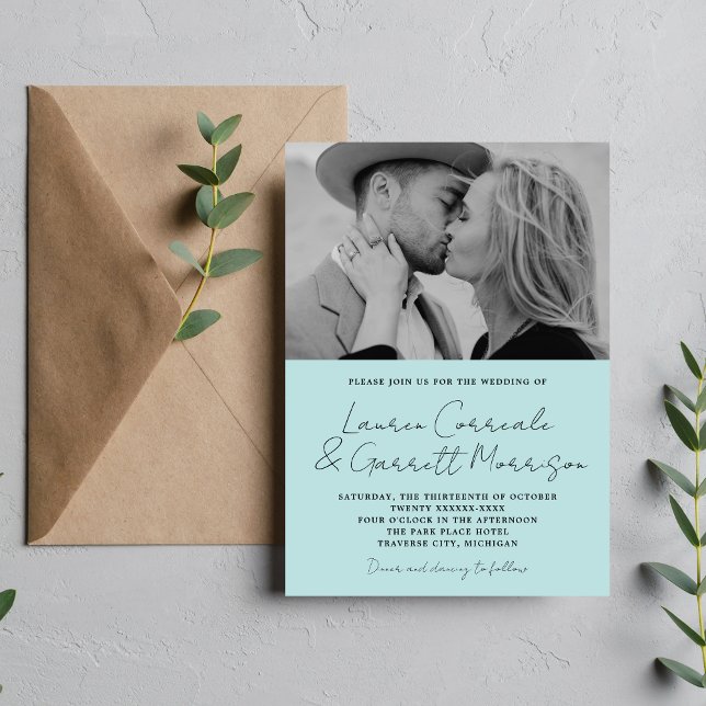 Invitation True Simplicity 3 Modern Ocean Mist Mariage photo (Créateur téléchargé)