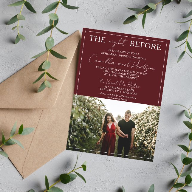 Invitation True Simplicity 4 | Dark Burgundy Rehearsal Dinner (Créateur téléchargé)