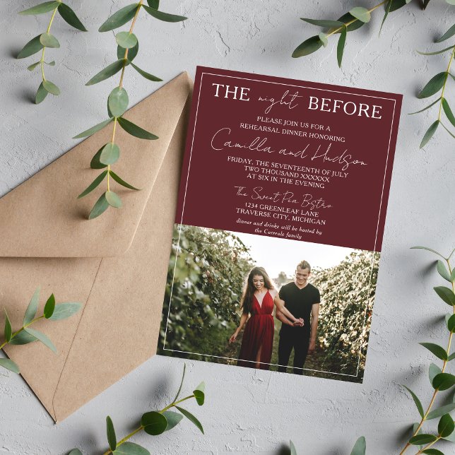 Invitation True Simplicity 4 | Deep Burgundy Rehearsal Dinner (Créateur téléchargé)